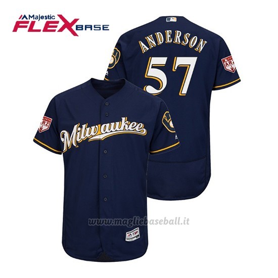 Maglia Baseball Uomo Milwaukee Brewers Chase Anderson Flex Base Entrenamiento De Primavera 2019 Blu